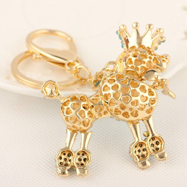 Crystal Crown Poodle Dog Keychain Keyring Fashion Rhinestone Animal Metal Key Chain Ring Gift Jewelry Purse Charms Bag Pendant