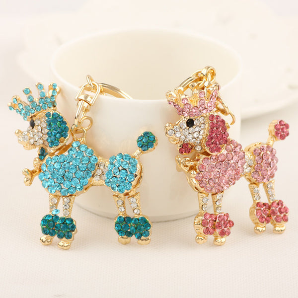 Crystal Crown Poodle Dog Keychain Keyring Fashion Rhinestone Animal Metal Key Chain Ring Gift Jewelry Purse Charms Bag Pendant