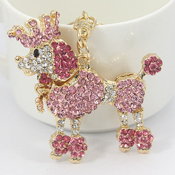Crystal Crown Poodle Dog Keychain Keyring Fashion Rhinestone Animal Metal Key Chain Ring Gift Jewelry Purse Charms Bag Pendant