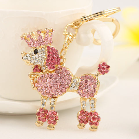 Crystal Crown Poodle Dog Keychain Keyring Fashion Rhinestone Animal Metal Key Chain Ring Gift Jewelry Purse Charms Bag Pendant