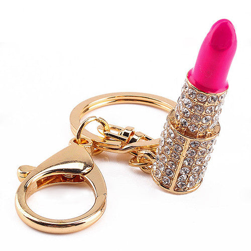 Crystal Rhinestone Lipstick Keyring Charm Pendant Bag Purse Car Key Chain Gift  957W