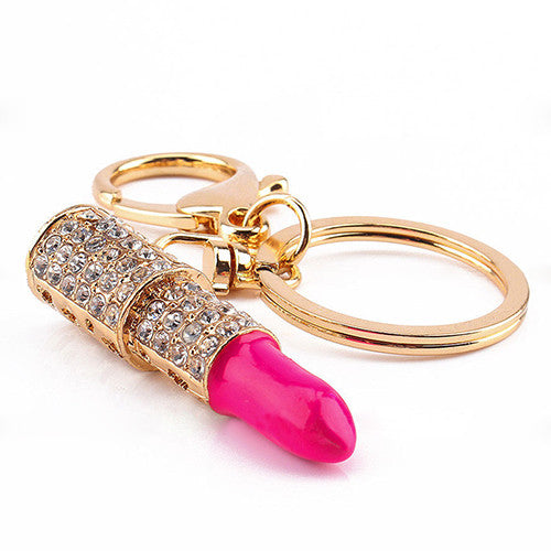 Crystal Rhinestone Lipstick Keyring Charm Pendant Bag Purse Car Key Chain Gift  957W