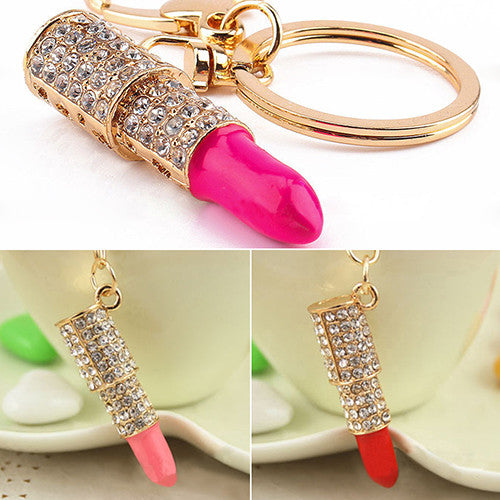 Crystal Rhinestone Lipstick Keyring Charm Pendant Bag Purse Car Key Chain Gift  957W