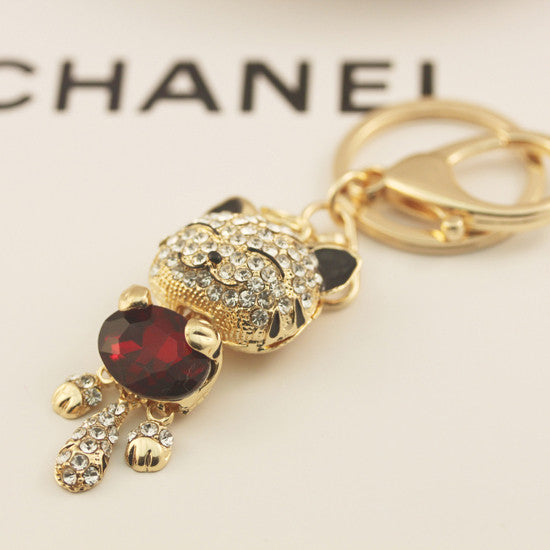 Crystal Zinc Alloy Cat Keychain Rhinestone Fashion Unisex Lucky Key Chain Ring Purse Charm Accessory Chaveiro Key Holder PWK0029