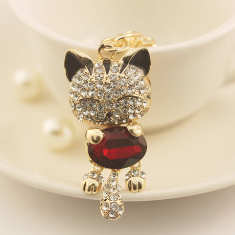 Crystal Zinc Alloy Cat Keychain Rhinestone Fashion Unisex Lucky Key Chain Ring Purse Charm Accessory Chaveiro Key Holder PWK0029