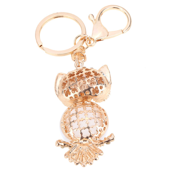Cute Aureate Owl Pendant  Crystal Charm Purse Handbag Car Key Keyring Keychain Party Wedding Birthday Gift