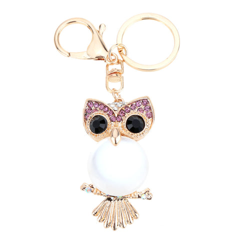 Cute Aureate Owl Pendant  Crystal Charm Purse Handbag Car Key Keyring Keychain Party Wedding Birthday Gift