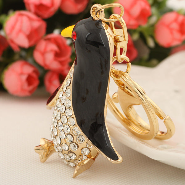 Cute Crystal Penguin Key chains Ring Fashion Rhinestone Animal Keychain Keyring For Women Gift Purse Charms Pendant Jewelry