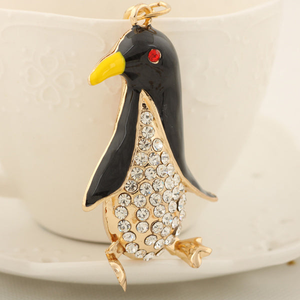 Cute Crystal Penguin Key chains Ring Fashion Rhinestone Animal Keychain Keyring For Women Gift Purse Charms Pendant Jewelry