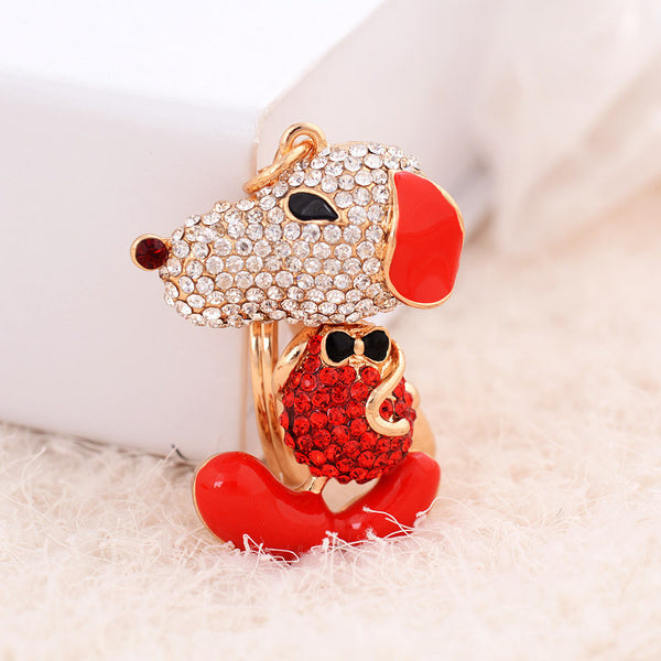 Cute Dog Rhinestone Keychain Alloy Keyring Crystal Purse handBag Charm key chain Christmas Gift CHY-2704