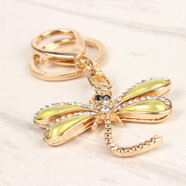 Cute Dragonfly Angel Wing Charm Pendant Crystal Car Purse HandBag Key Chain Ring Creative Party Birthday Gift