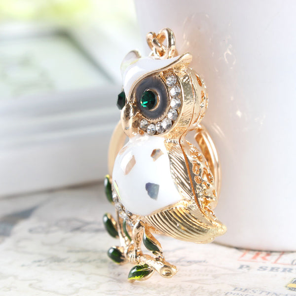 Cute Owl Branch White Crystal Charm Purse Handbag Car Key Keyring Keychain Party Wedding Birthday Gift