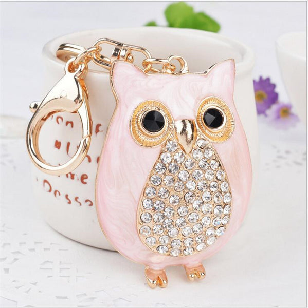 Cute Owl White Crystal Charm Purse Handbag Car Key Keyring Keychain Party Wedding Birthday Gift