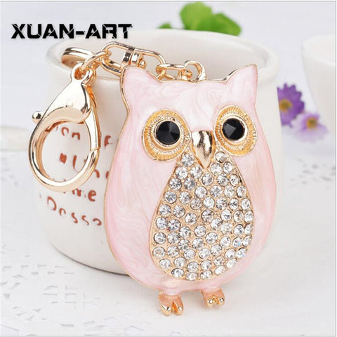 Cute Owl White Crystal Charm Purse Handbag Car Key Keyring Keychain Party Wedding Birthday Gift