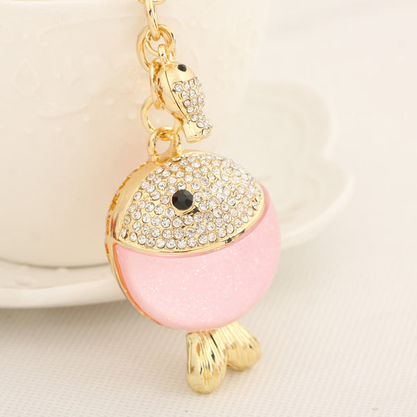 Cute Rhinestone Stone Double Fish Keychain Fashion Crystal Animal Metal Key Chain Ring for Women Gift Bag Purse Charm Pendant