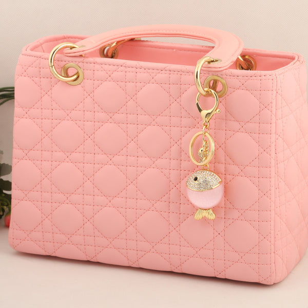 Cute Rhinestone Stone Double Fish Keychain Fashion Crystal Animal Metal Key Chain Ring for Women Gift Bag Purse Charm Pendant