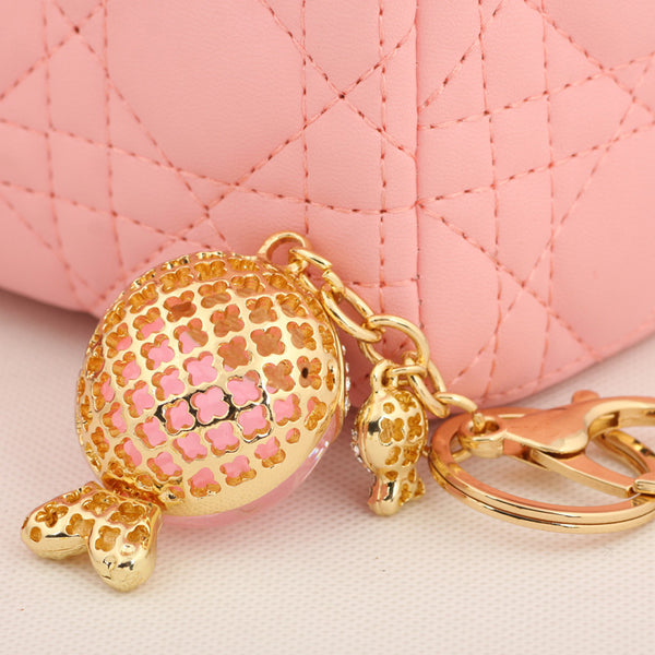 Cute Rhinestone Stone Double Fish Keychain Fashion Crystal Animal Metal Key Chain Ring for Women Gift Bag Purse Charm Pendant