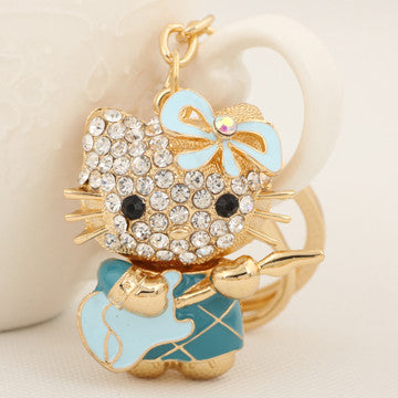 Cute Rhinestone Violin Cat Keychain Keyring Fashion Enamel Animal Metal Key Chain for Women Bag Purse Charms Pendant Accessories