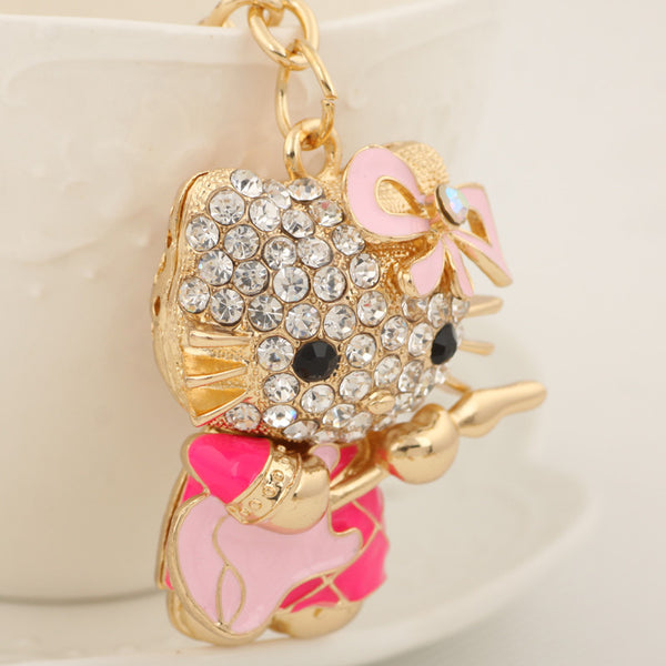 Cute Rhinestone Violin Cat Keychain Keyring Fashion Enamel Animal Metal Key Chain for Women Bag Purse Charms Pendant Accessories