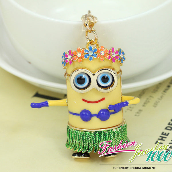 Cute Yellow Cartoon Character Keychains Keyring Fashion Enamel Animal Metal Key Chain Fobs Gift Jewelry Purse Charms Bag Pendant