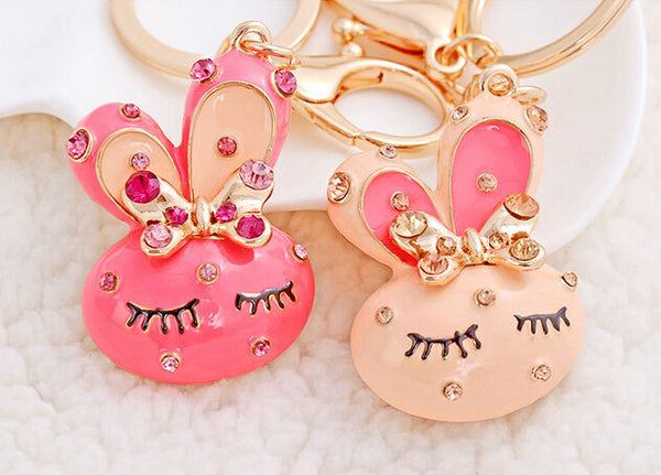 Cute little bunny Rhinestone Keychain Alloy Keyring Crystal Purse handBag Charm key chain Christmas Gift CHY-2754