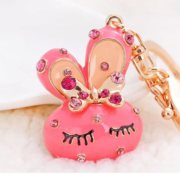 Cute little bunny Rhinestone Keychain Alloy Keyring Crystal Purse handBag Charm key chain Christmas Gift CHY-2754