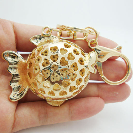 Fashion Charm Blue Tatu  Fish Key Ring Blue Crystal Rhinestones Men Decorated Purse Keychain