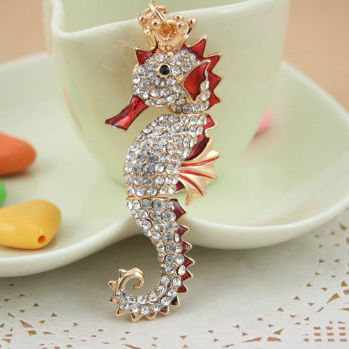 Fashion Crystal seahorse  personalized keychain Holder for Women Girl Jewelry Purse Charm Pendant  PWK0091