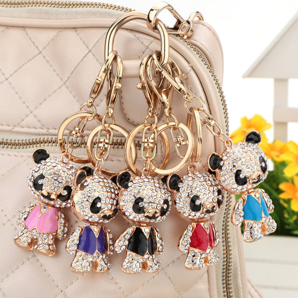 Fashion Cute Bear Pendant Key Ring Crystal Rhinestone Lovely Key Chain Women Jewelry for Car Purse Handbag Charm Decoration Gift