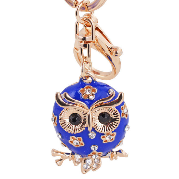 Fashion Metal Keychain Cute 3 color  Lovely Owl Keychain Full Rhinestone Charm Purse Handbag Car Key Keyring With Gift Box