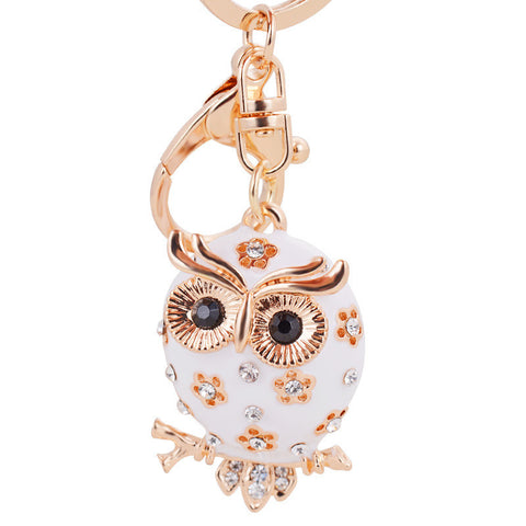 Fashion Metal Keychain Cute 3 color  Lovely Owl Keychain Full Rhinestone Charm Purse Handbag Car Key Keyring With Gift Box