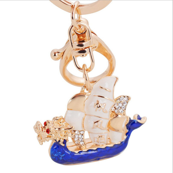 Fashion New Boat Pendant Crystal Charm Purse Handbag Car Key Keyring Keychain Delicate Creative Gift Collection