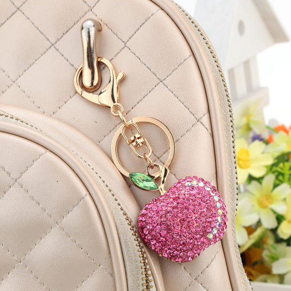 Fashion Shining Crystal Rhinestone Cute Fruit Apple Key Ring Zinc Alloy Fashion Car Key Chain Purse Bag Charm Accessory Gift