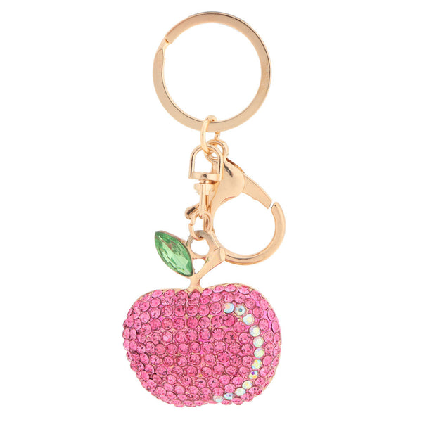 Fashion Shining Crystal Rhinestone Cute Fruit Apple Key Ring Zinc Alloy Fashion Car Key Chain Purse Bag Charm Accessory Gift