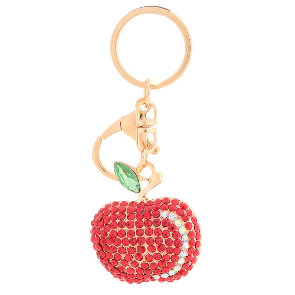 Fashion Shining Crystal Rhinestone Cute Fruit Apple Key Ring Zinc Alloy Fashion Car Key Chain Purse Bag Charm Accessory Gift