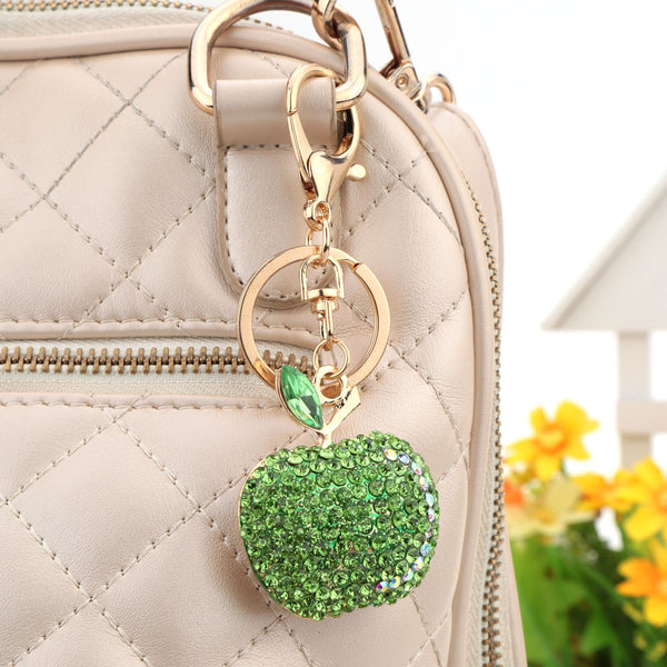 Fashion Shining Crystal Rhinestone Cute Fruit Apple Key Ring Zinc Alloy Fashion Car Key Chain Purse Bag Charm Accessory Gift