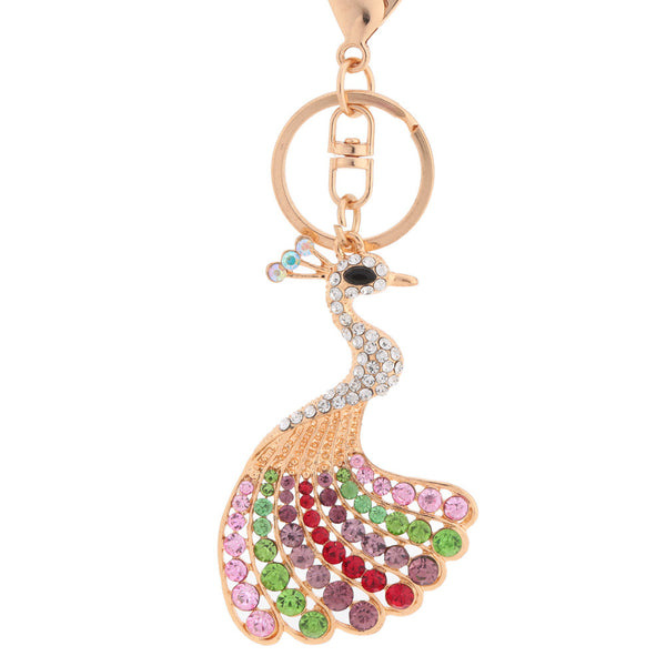 Fashion Shining Peafowl Peacock Pendant Key Ring Crystal Rhinestone Key Chain Women Jewelry for Car Purse Handbag Charm Gift