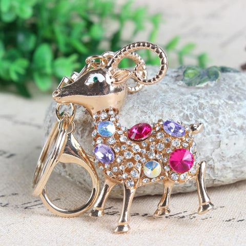 Fat Goat Sheep Cute Crystal Rhinestone Charm Pendant Purse Bag Car Key Ring Chain Creative Wedding Party Gift