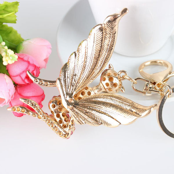 Fox Angel Wing Girl Crystal Rhinestone Charm Pendant Purse Bag Car Key Ring Chain New Birthday Wedding Party Gift