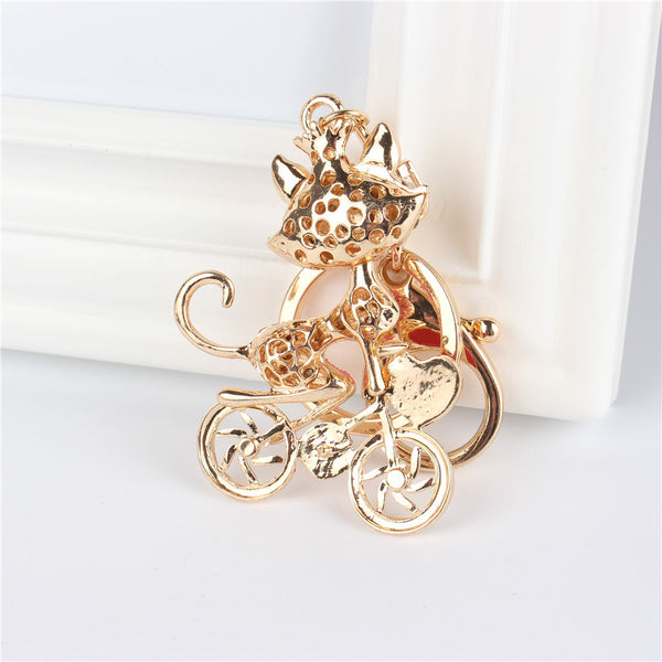 Fox Ride Bick Bicycle Pendant Charm Rhinestone Crystal Purse Bag Keyring Key Chain Accessories Wedding Party Lover Friend Gift