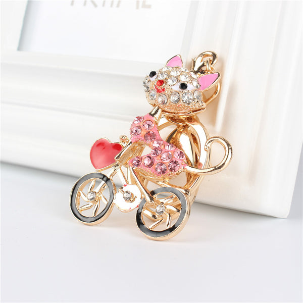 Fox Ride Bick Bicycle Pendant Charm Rhinestone Crystal Purse Bag Keyring Key Chain Accessories Wedding Party Lover Friend Gift