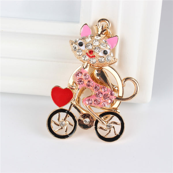 Fox Ride Bick Bicycle Pendant Charm Rhinestone Crystal Purse Bag Keyring Key Chain Accessories Wedding Party Lover Friend Gift