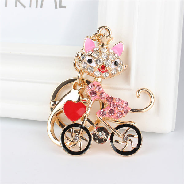 Fox Ride Bick Bicycle Pendant Charm Rhinestone Crystal Purse Bag Keyring Key Chain Accessories Wedding Party Lover Friend Gift