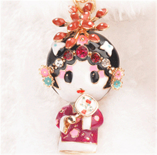 Free Shipping Chnines Style Beijing Opera Character Creative Keychains Metal Keyrings For Lady Gift Purse Bag Charms Jewelry