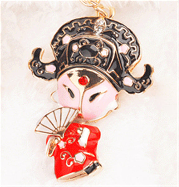 Free Shipping Chnines Style Beijing Opera Character Creative Keychains Metal Keyrings For Lady Gift Purse Bag Charms Jewelry