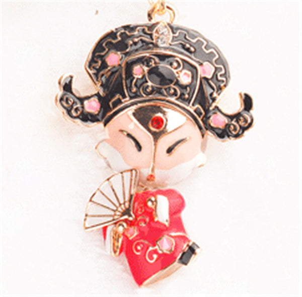 Free Shipping Chnines Style Beijing Opera Character Creative Keychains Metal Keyrings For Lady Gift Purse Bag Charms Jewelry
