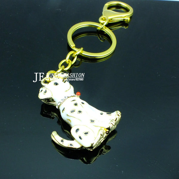 Free Shipping Full Drip Fashion White Dog Keychain Keyring Bag/Purse Charm gift Gold Plated Hang Series