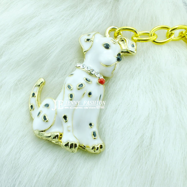 Free Shipping Full Drip Fashion White Dog Keychain Keyring Bag/Purse Charm gift Gold Plated Hang Series