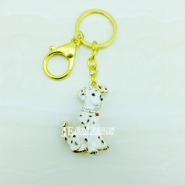 Free Shipping Full Drip Fashion White Dog Keychain Keyring Bag/Purse Charm gift Gold Plated Hang Series