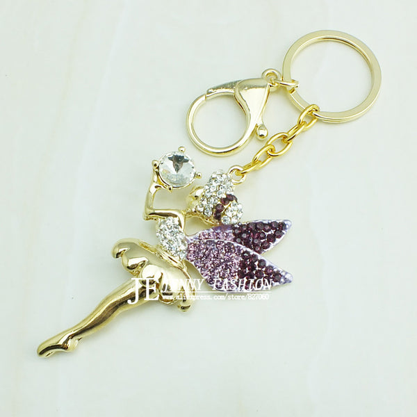 Free Shipping Full Rhinestone, Crystal Cute Angel Keychain Alloy Keyring Bag/Purse Charm Gold Plated Jewelry